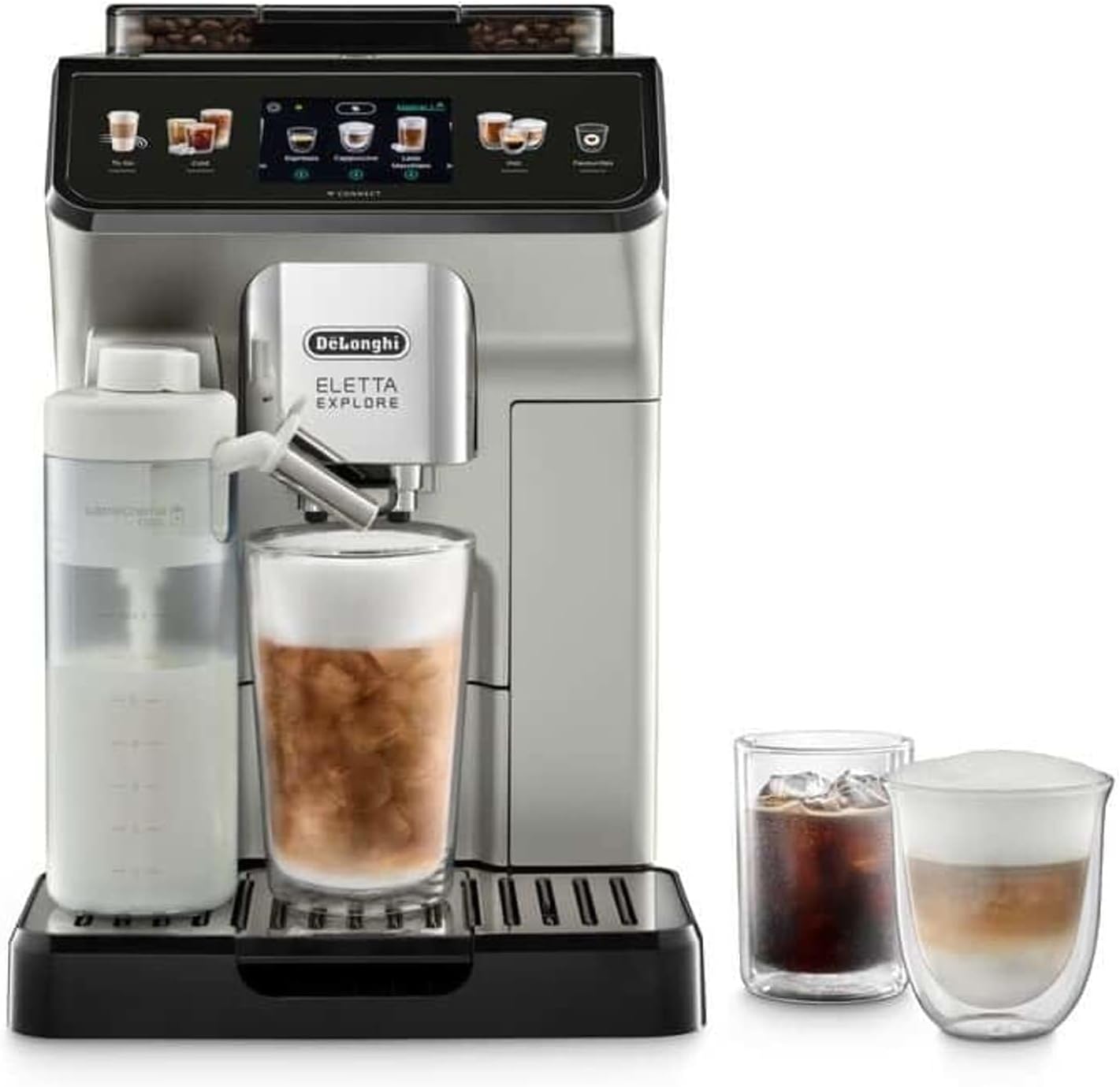 De'Longhi Eletta Explore Cold Brew ECAM450.65.S, Barista Coffee Machine with LatteCrema Hot & Cold, Espresso Machine, Fully Automatic Coffee Machine, Cold Extraction, Touch Display, Silver