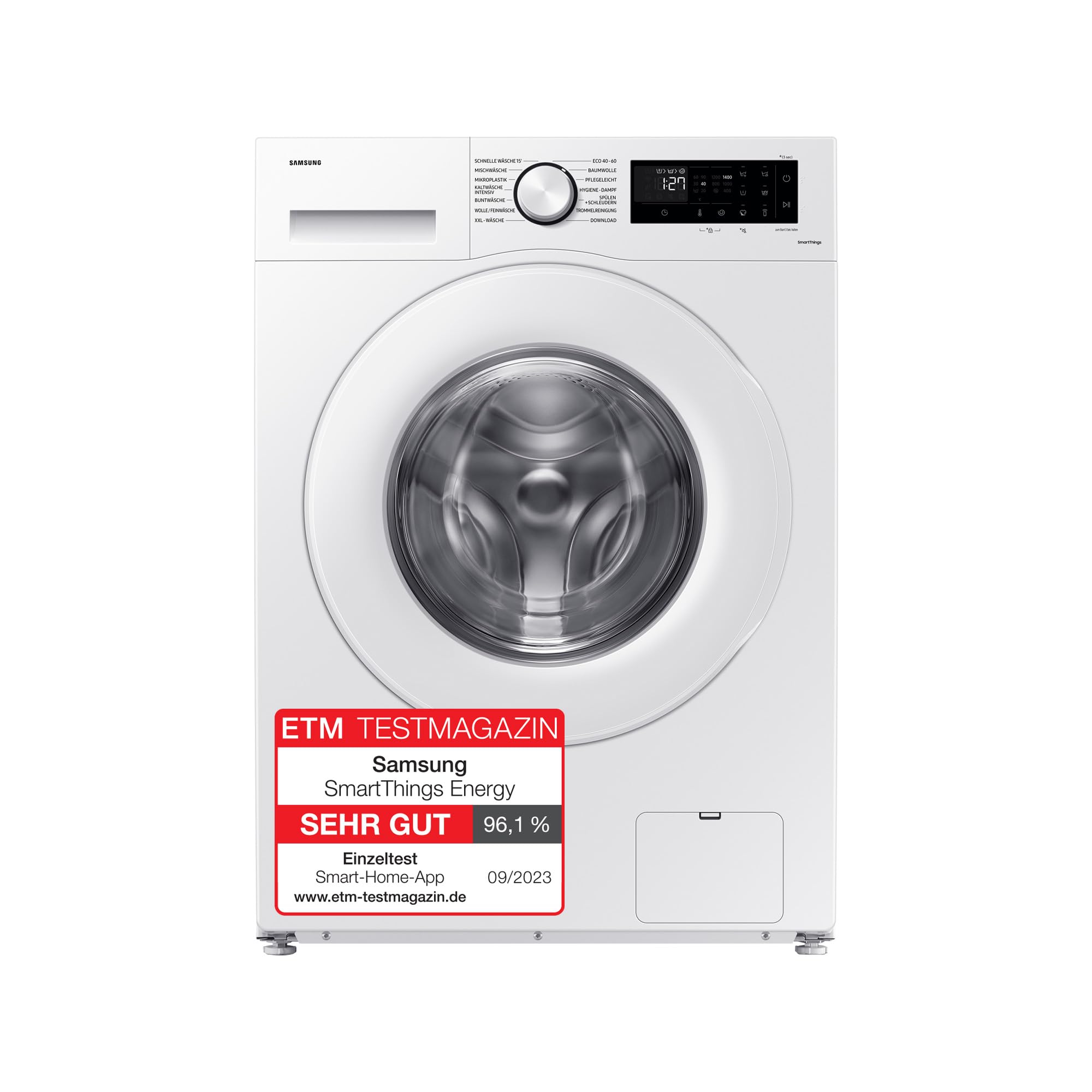 Samsung Waschmaschine, 9 kg, 1.400 U/min, EEK: A, Mikroplastik-Programm, Ecobubble, 14 Programme, WiFi SmartControl, Weiß/Schwarz, WW9ECGC04AAEEG