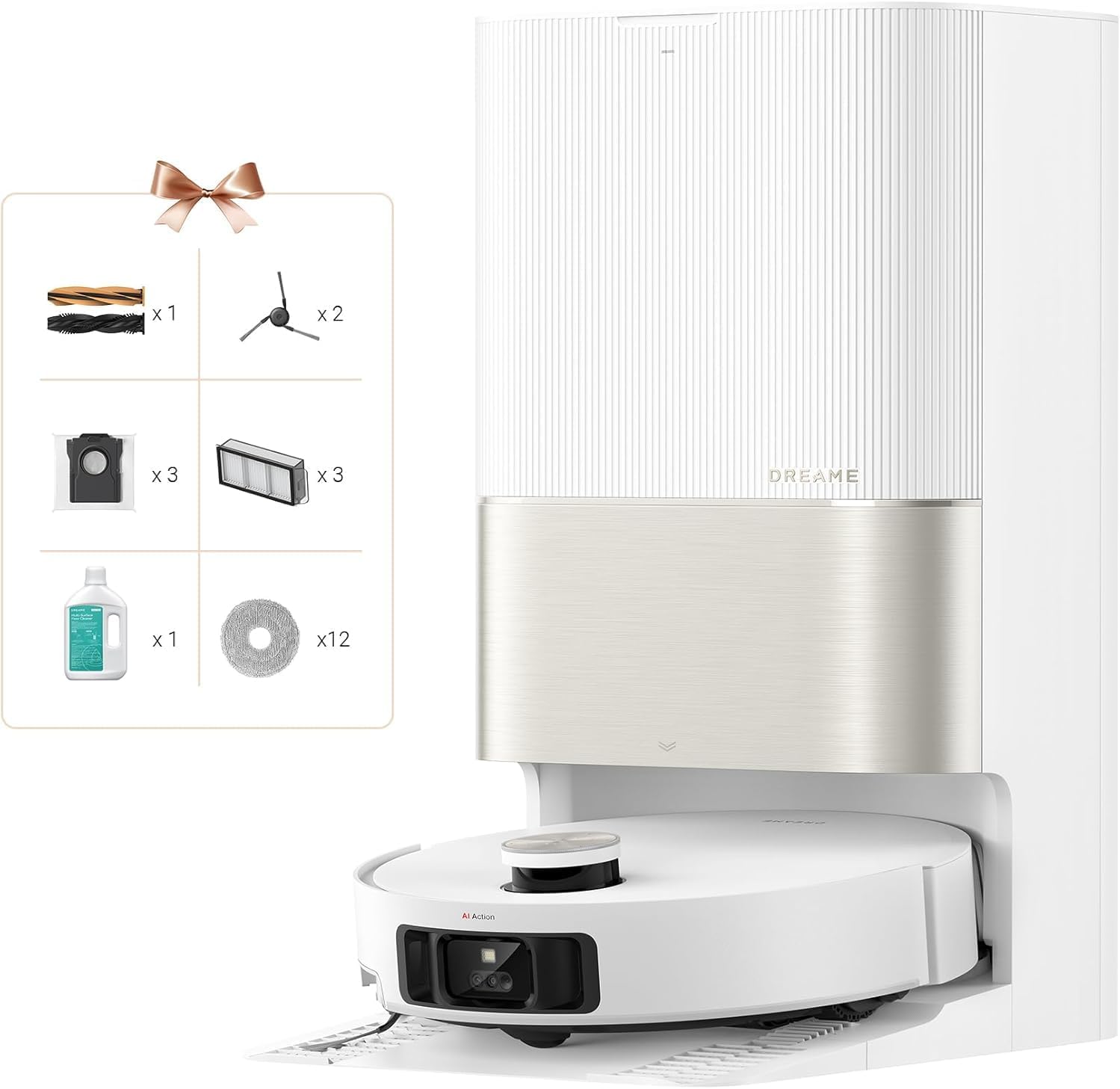 DREAME X50 Ultra Complete Saugroboter mit Wischfunktion,20.000Pa Saugkraft,6 cm Hindernisfreiheit, mit Wischfunktion&Hebarem Wischmopp + Automatic Fill & Flush Water Connection Kit