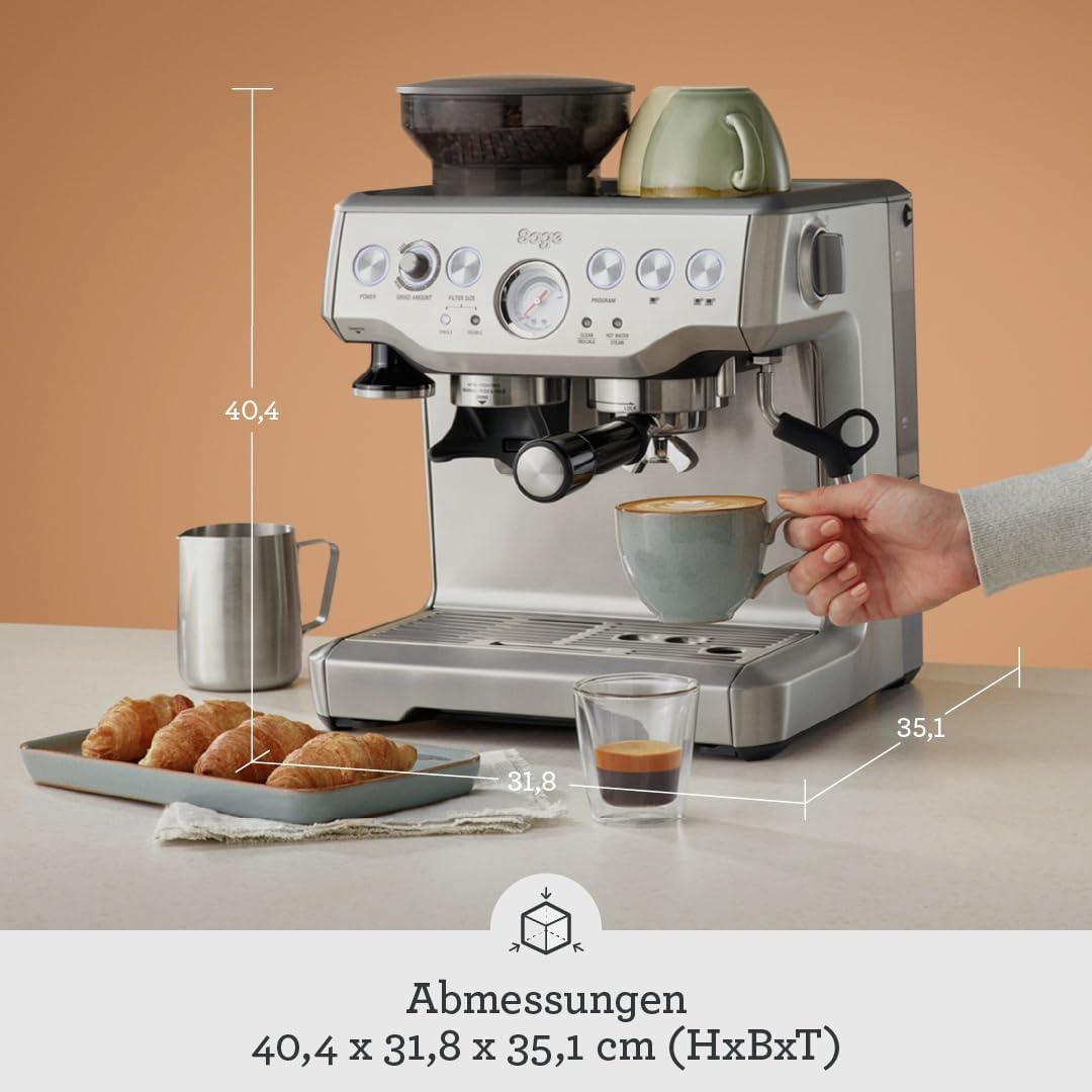 Sage The Barista Express, Kaffeemaschine, Gebürsteter Edelstahl | Kaffeemaschine mit manuellem Milchaufschäumer & Mahlwerk, Automatisches Mahlen, individueller Milchschaum