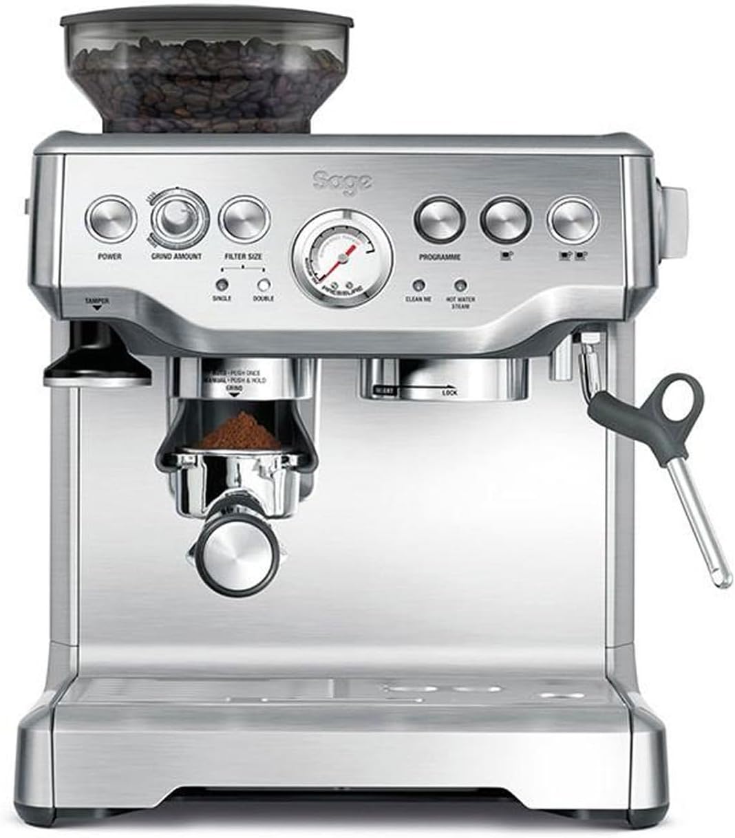 Sage The Barista Express, Kaffeemaschine, Gebürsteter Edelstahl | Kaffeemaschine mit manuellem Milchaufschäumer & Mahlwerk, Automatisches Mahlen, individueller Milchschaum