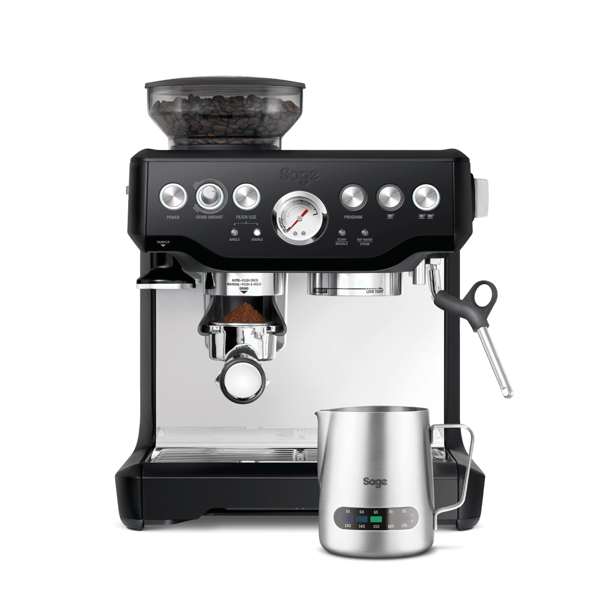 Sage The Barista Express, Kaffeemaschine, Gebürsteter Edelstahl | Kaffeemaschine mit manuellem Milchaufschäumer & Mahlwerk, Automatisches Mahlen, individueller Milchschaum