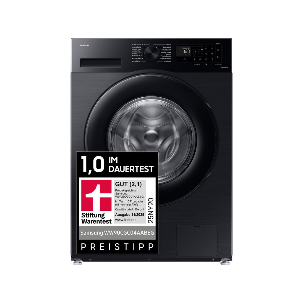 Samsung Waschmaschine, 9 kg, 1.400 U/min, EEK: A, Mikroplastik-Programm, Ecobubble, 14 Programme, WiFi SmartControl, Weiß/Schwarz, WW9ECGC04AAEEG