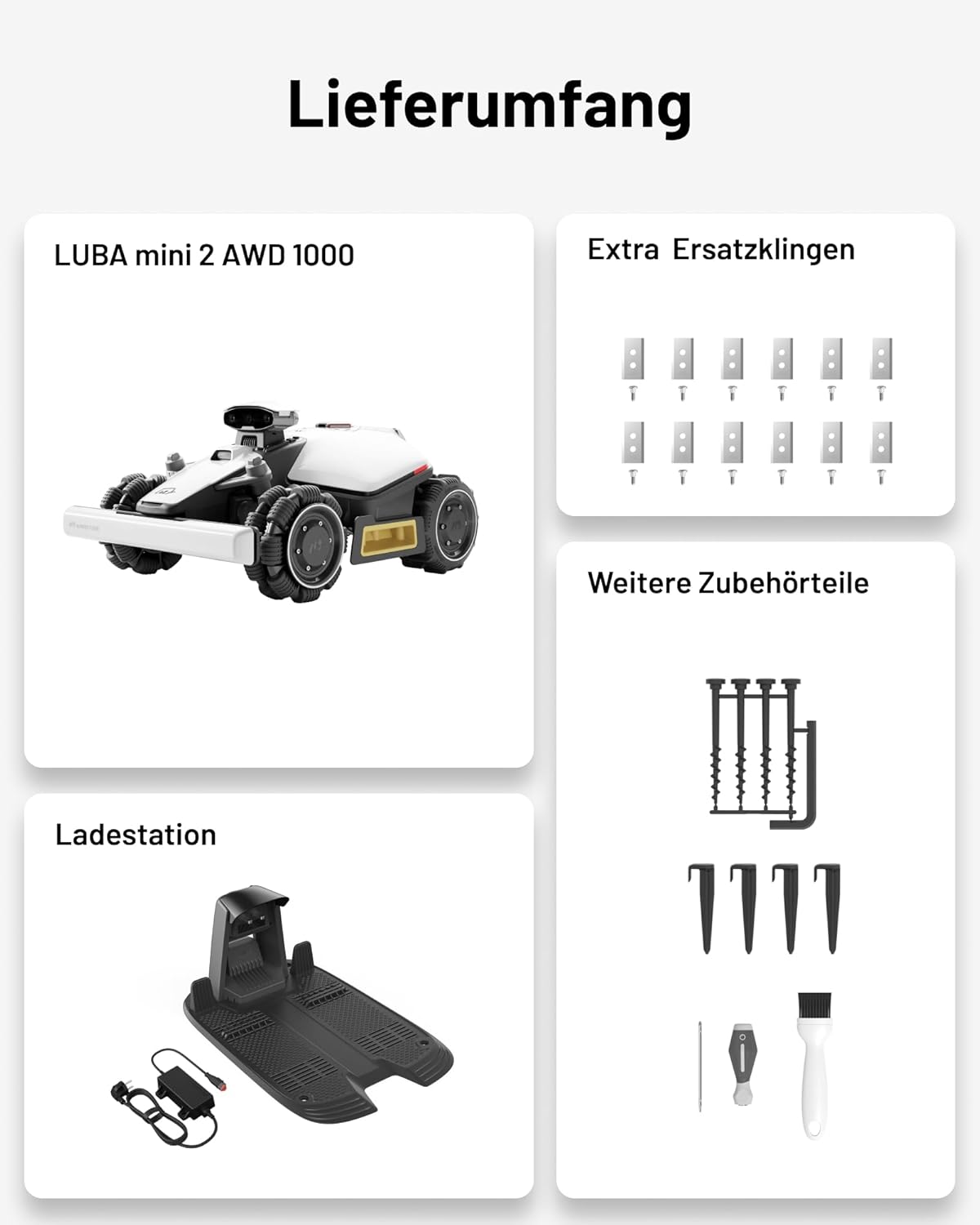 MAMMOTION LUBA Mini 2 AWD 1000 Mähroboter ohne Begrenzungskabel, Empf.1000㎡ Tri-Kamera AI Vision & NetRTK-Positionierung, Auto-Mapping, DropMow-Modus, 80% Steigung, Auto Mehrzonen Kartierung