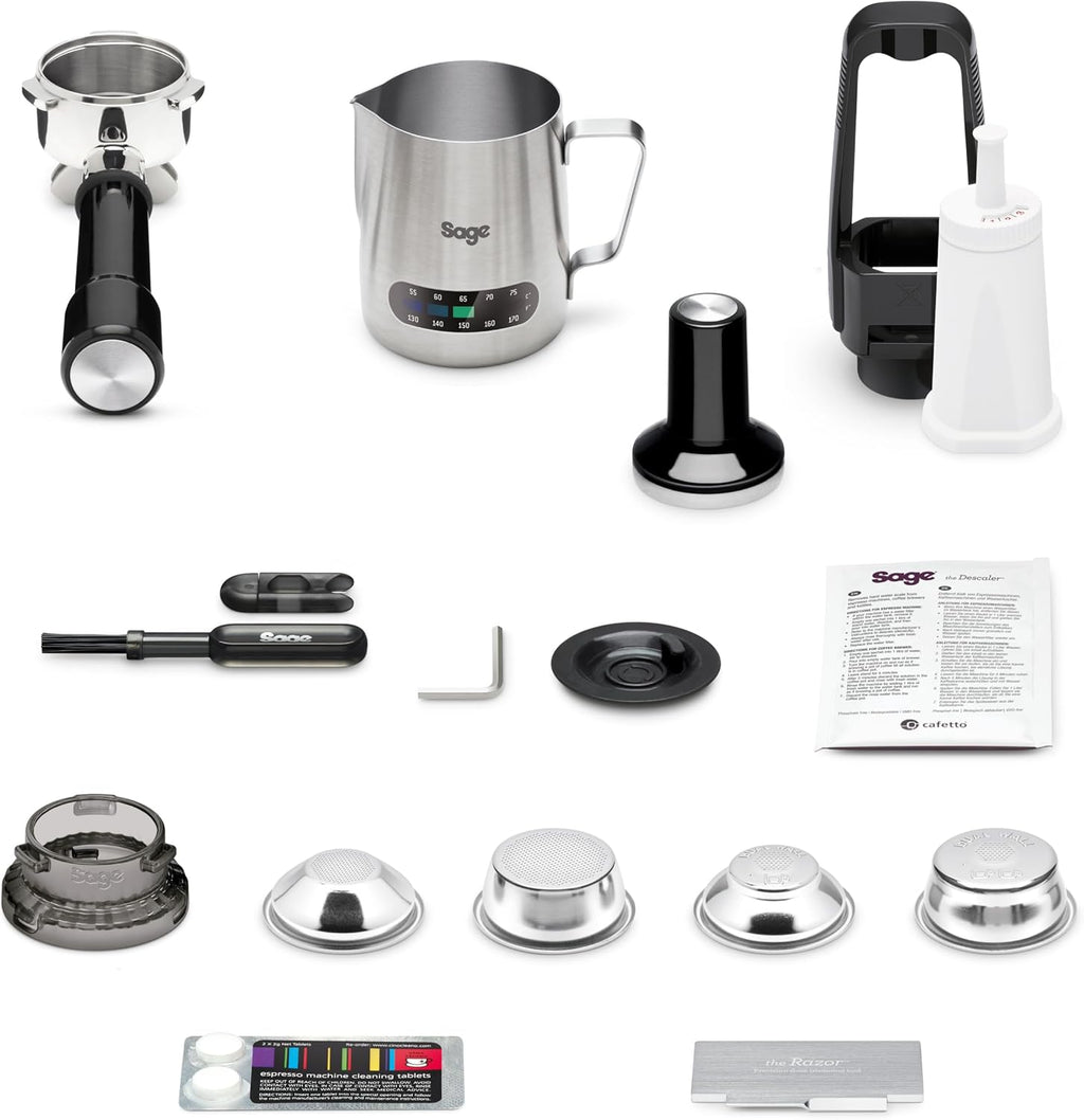Sage The Barista Express, Kaffeemaschine, Gebürsteter Edelstahl | Kaffeemaschine mit manuellem Milchaufschäumer & Mahlwerk, Automatisches Mahlen, individueller Milchschaum