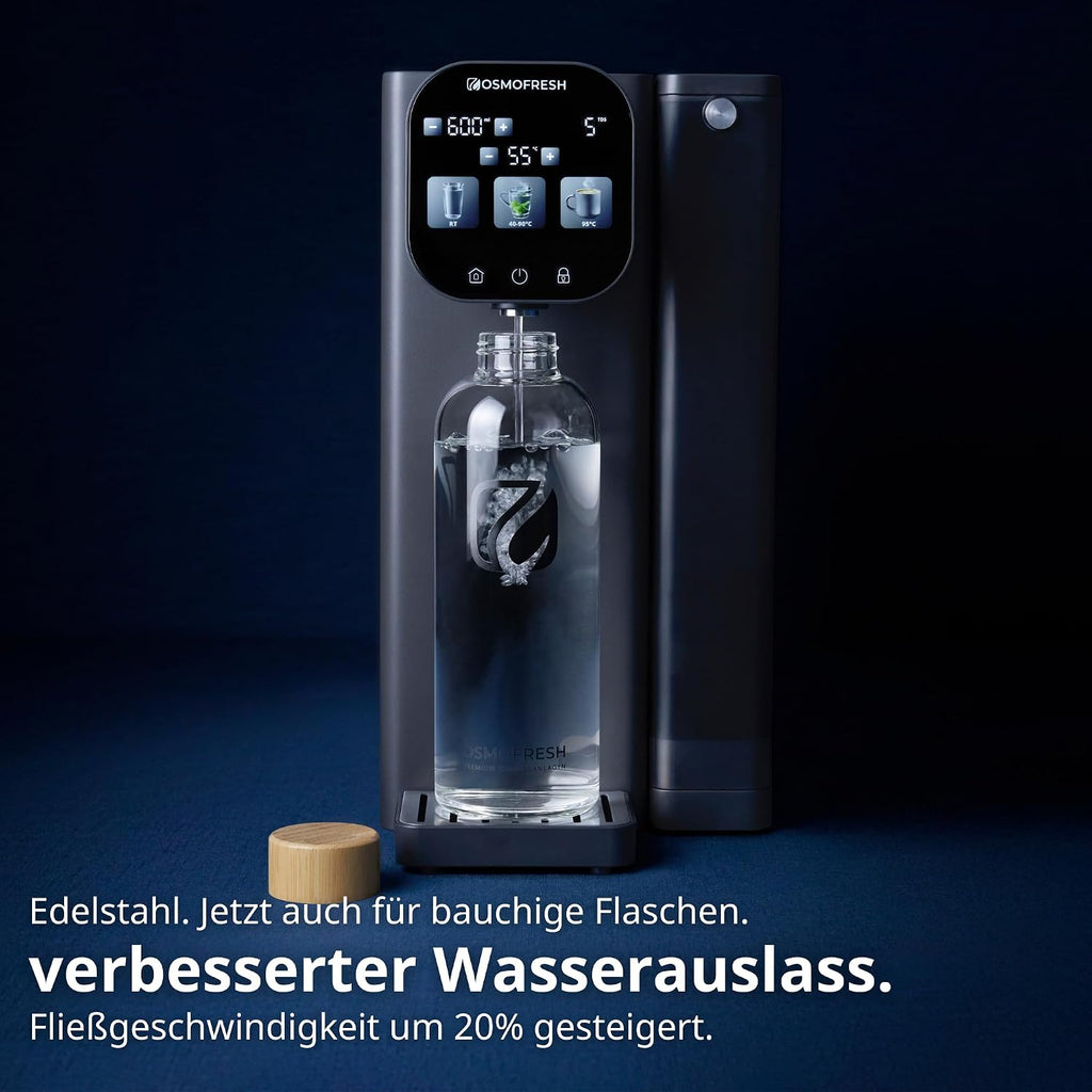 OsmoFresh Fusion Air Auftisch Osmoseanlage | Keine Installation | Heißwasserspender | Filterung & Mineralien | 3-Fach UV-C LED | Abwasserverhältnis 2:1 | TÜV zertifiziert