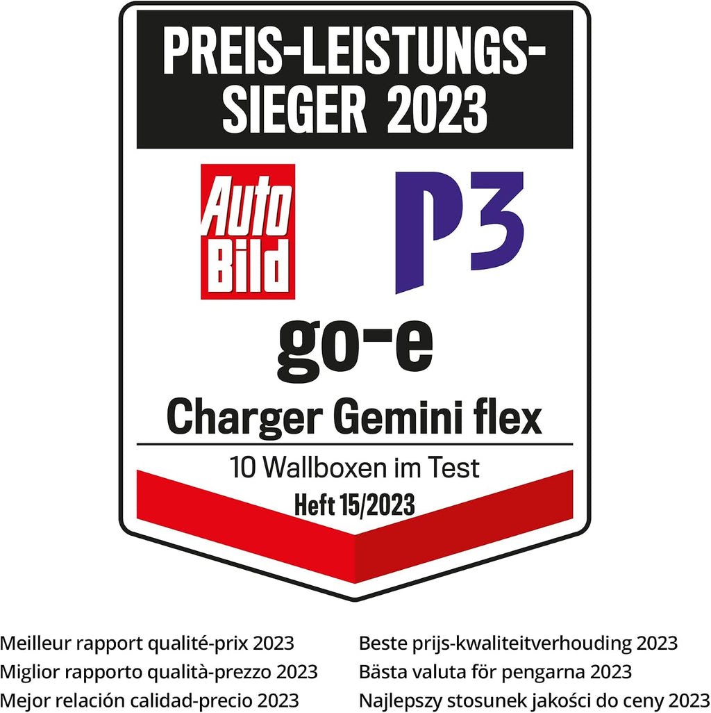 go-e Charger Gemini Flex 11 kW Ladestation Wallbox stationär und mobil Stecker CEE rot 16 A Typ 2 Dose WLAN RFID App