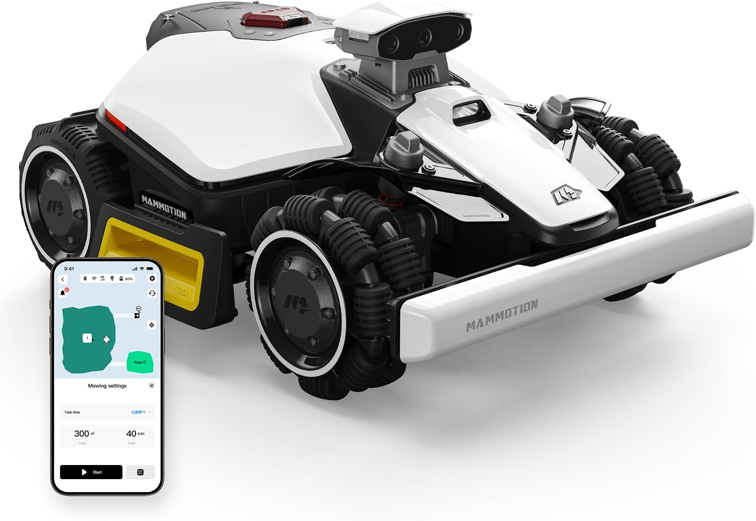MAMMOTION LUBA Mini 2 AWD 1000 Mähroboter ohne Begrenzungskabel, Empf.1000㎡ Tri-Kamera AI Vision & NetRTK-Positionierung, Auto-Mapping, DropMow-Modus, 80% Steigung, Auto Mehrzonen Kartierung