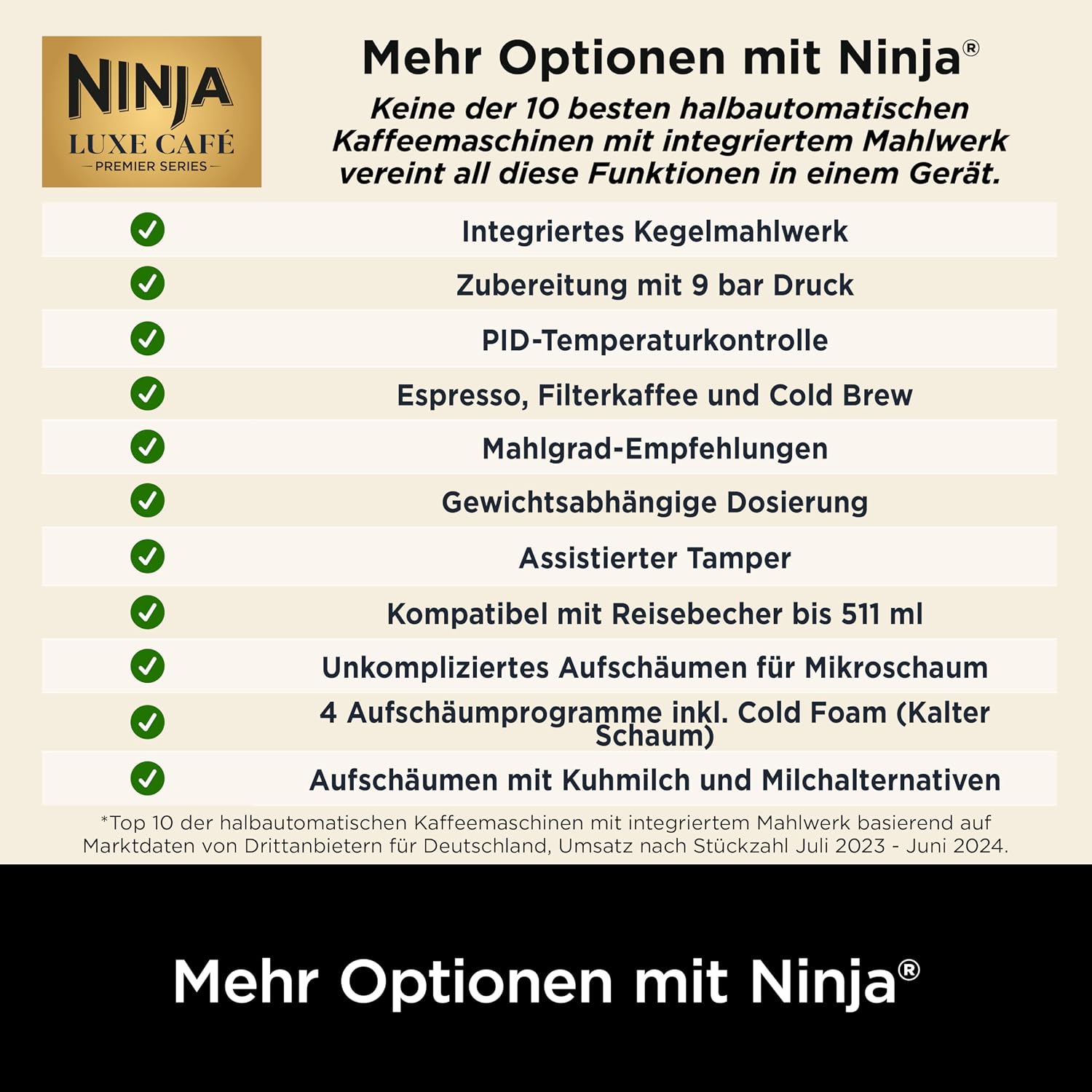 Ninja Luxe Premier 3-in-1 Coffee Machine with Grinder, Frother for Latte, Cappuccino, Cold Brew & Espresso, Up to 2 Cups, 4 Frothing Presets, Grey Metal ES601EUGM