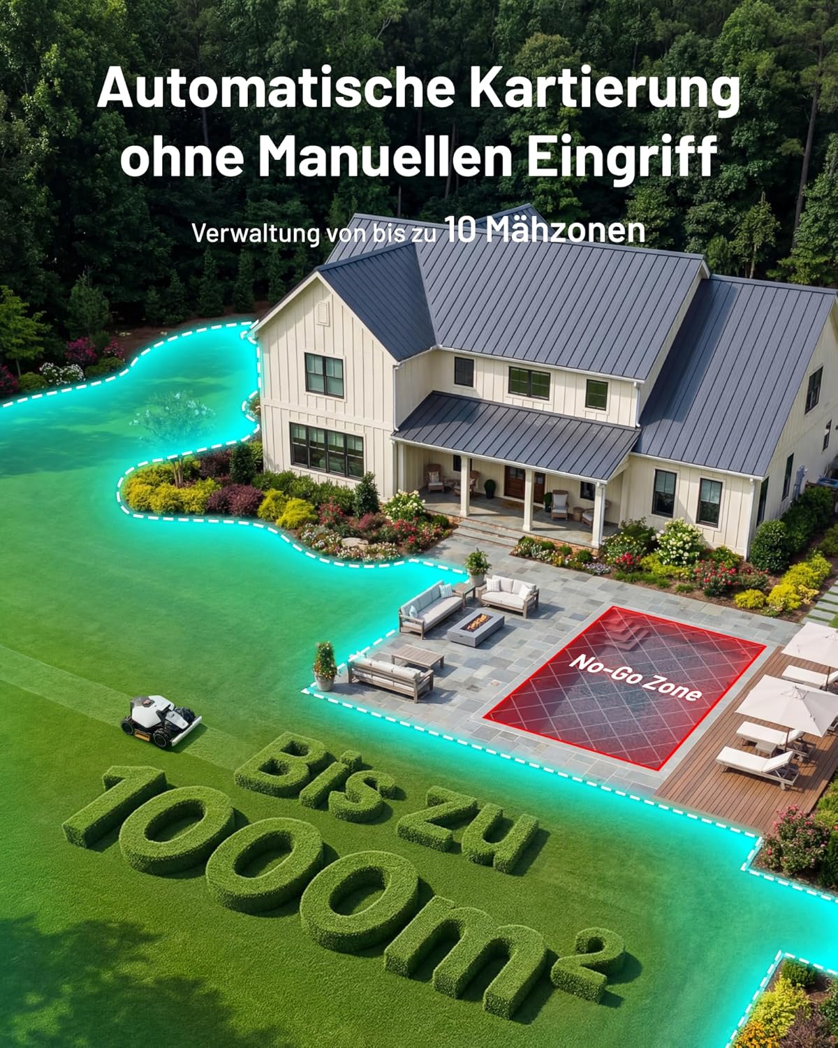 MAMMOTION LUBA Mini 2 AWD 1000 Mähroboter ohne Begrenzungskabel, Empf.1000㎡ Tri-Kamera AI Vision & NetRTK-Positionierung, Auto-Mapping, DropMow-Modus, 80% Steigung, Auto Mehrzonen Kartierung