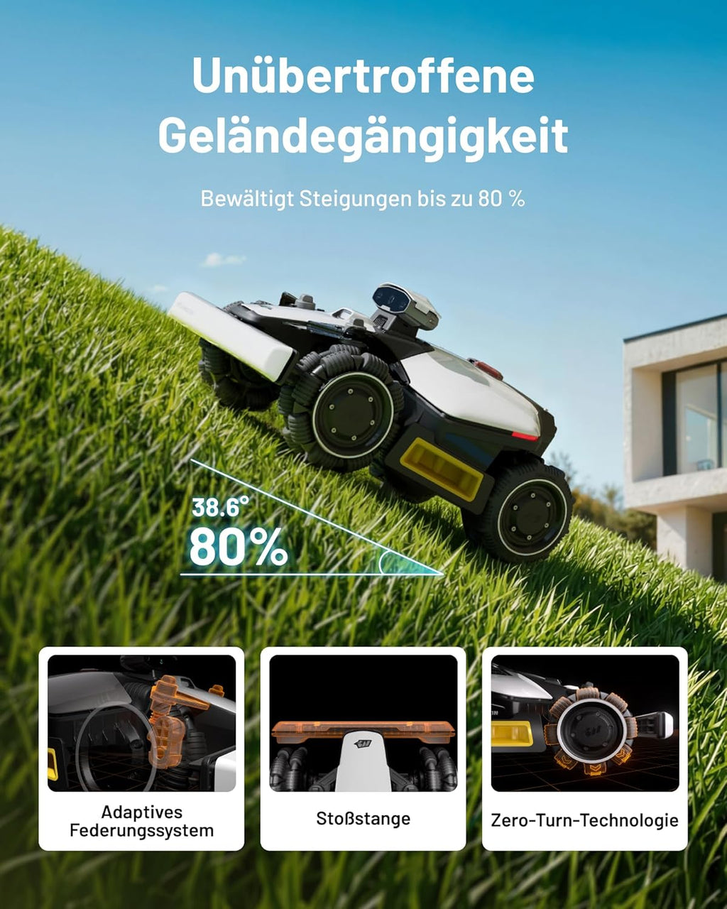 MAMMOTION LUBA Mini 2 AWD 1000 Mähroboter ohne Begrenzungskabel, Empf.1000㎡ Tri-Kamera AI Vision & NetRTK-Positionierung, Auto-Mapping, DropMow-Modus, 80% Steigung, Auto Mehrzonen Kartierung