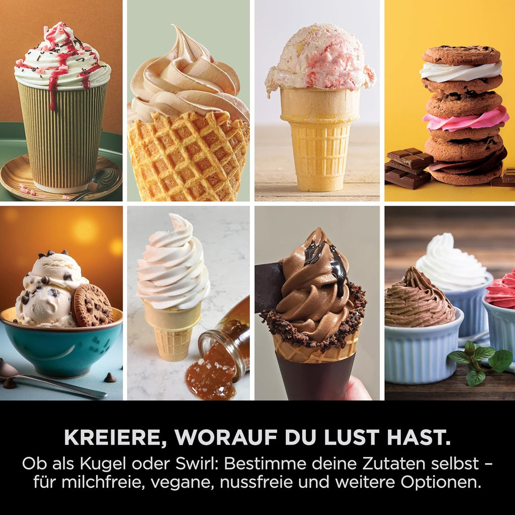 Ninja CREAMi Scoop & Swirl Eismaschine mit 2 Behältern, 13 Funktionen, für Eiscreme, Softeis, Gelato, Sorbet, Milchshakes und mehr, mit Mix-In-Funktion, Platinsilber, NC701EU